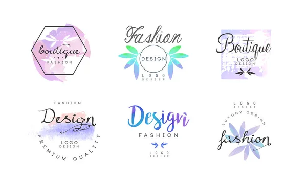 Fashion Luxury Boutique Logo Watercolor Design Vector Set — Stock Vector