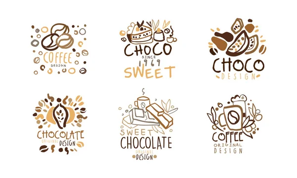 Солодкий шоколад і кавовий логотип Оригінальний дизайн Векторний набір — стоковий вектор