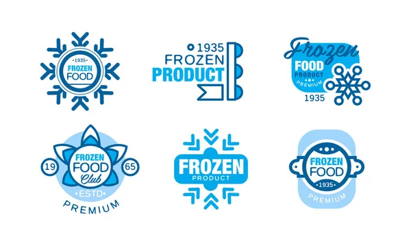 Логотип или значок замороженного продукта с векторным набором снежинки и холодного синего цвета — стоковый вектор