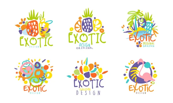 Exotisches Logo Original Design Kollektion mit hellen Formen Vektor-Set — Stockvektor