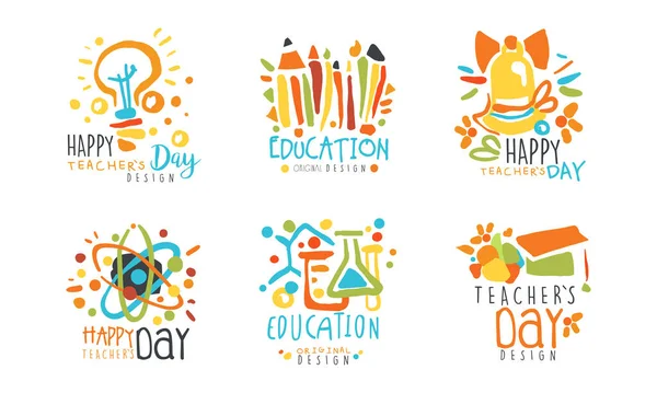 Happy Teacher Day and Education Label Design vektorkészlet — Stock Vector