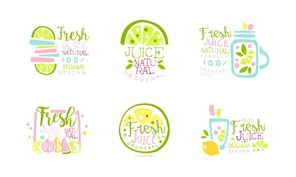 Φρέσκος χυμός ως φυσικό προϊόν Αρχικό λογότυπο Σχεδιασμός Σετ διάνυσμα — Διανυσματικό Αρχείο
