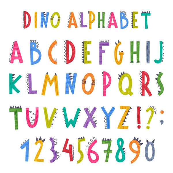Alfabeto di Dino con insieme sveglio del vettore delle lettere maiuscole di Abc — Vettoriale Stock