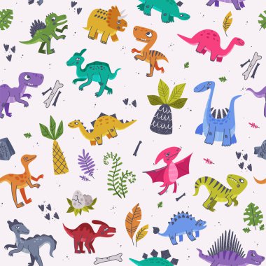 Komik Dinozorlar: Şirin Tarih Öncesi Yaratık ve Komik Yırtıcı Yırtıcı Vektör: Kusursuz Şekil