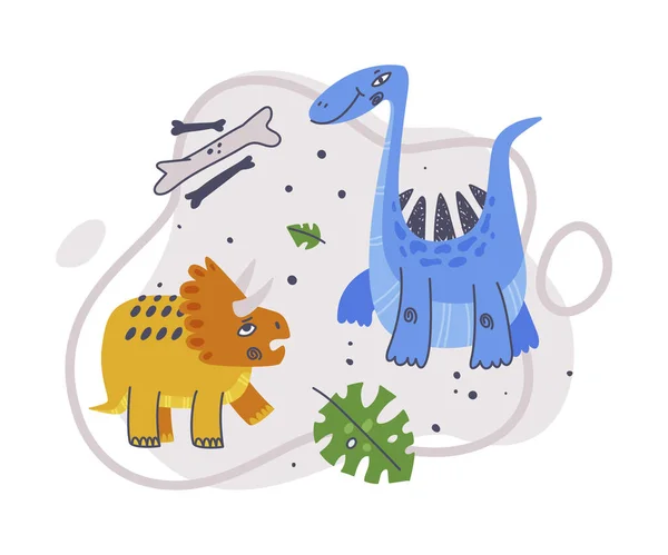 Jurassic Park Compositie met grappige dinosaurussen als schattig prehistorisch schepsel en komisch roofdier Vector Illustratie — Stockvector