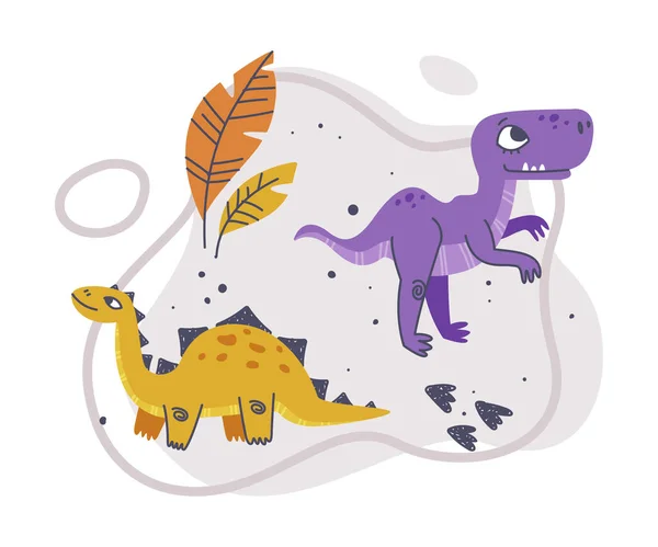 Composition du parc jurassique avec des dinosaures drôles comme créature préhistorique mignonne et illustration vectorielle de prédateur comique — Image vectorielle