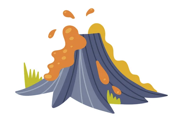 Erupción volcánica con ilustración vectorial de salpicaduras de lava caliente — Vector de stock