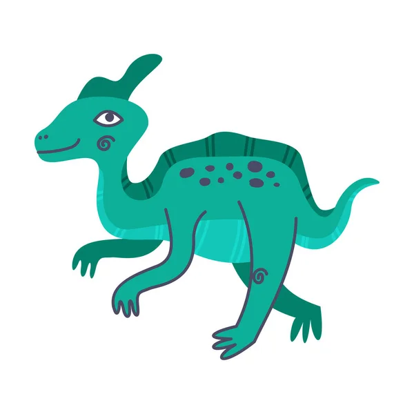 Legrační turquois dinosaurus jako roztomilé prehistorické stvoření a komické jurské predátor vektorové ilustrace — Stockový vektor