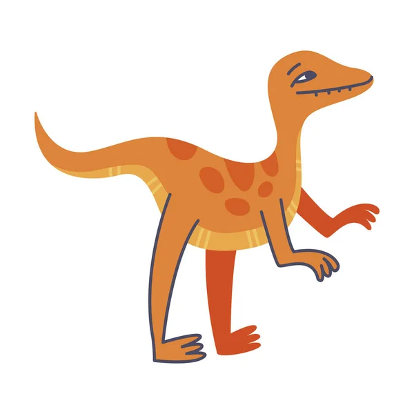 Dinossauro laranja engraçado como criatura pré-histórica bonito e ilustração de vetor predador jurássico cômico — Vetor de Stock