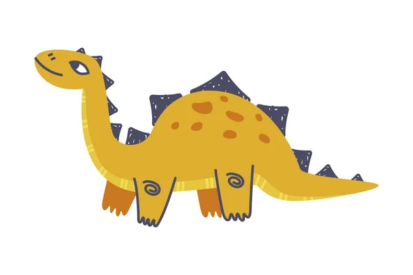 Dinossauro cravado engraçado como criatura pré-histórica bonito e ilustração de vetor predador jurássico cômico — Vetor de Stock
