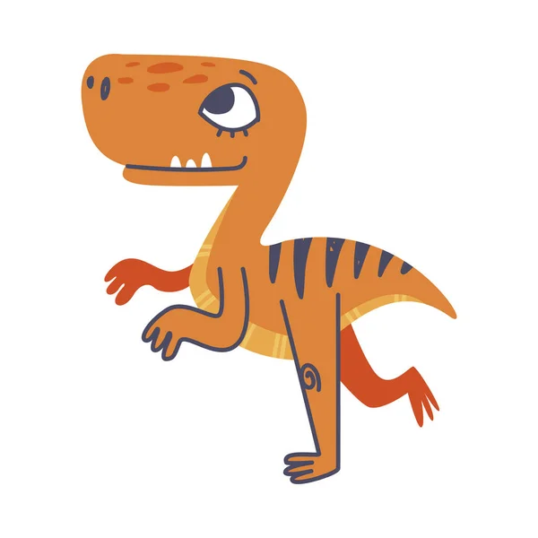 Dinosaurio bípedo divertido como criatura prehistórica linda e ilustración vectorial del depredador jurásico cómico — Archivo Imágenes Vectoriales