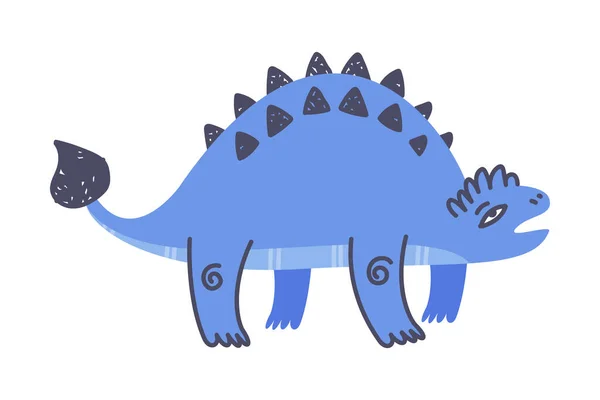 Lustige Blue Spiked Dinosaurier als süße prähistorische Kreatur und Comic Jurassic Predator Vector Illustration — Stockvektor