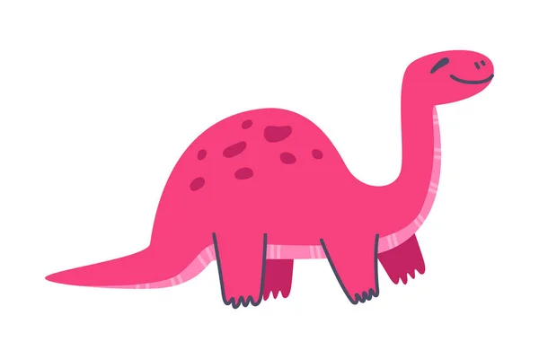 Dinossauro rosa engraçado como criatura pré-histórica bonito e ilustração de vetor predador jurássico cômico — Vetor de Stock