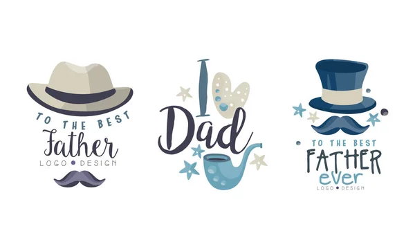 To the Best Father Logo Design Set, I love Dad Hand Drawn Labels Vector Illustration — Stock vektor