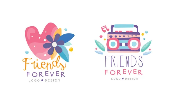 Vrienden Forever Logo Templates Set, Vriendschap Heldere handgetekende badges, Banner, Affiche, Kaart, T-shirt Design Vector Illustratie — Stockvector