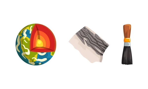 Набір символів геологічної гірничодобувної промисловості, структура Землі з шарами мультфільму Векторна ілюстрація — стоковий вектор