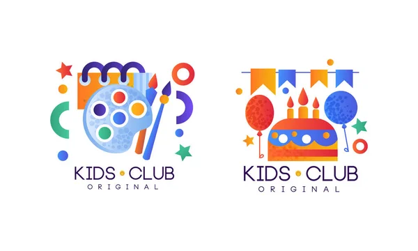 Ensemble de logo de club pour enfants, Fête pour enfants, Aire de jeux, Étiquettes d'aire de jeux, Badges Illustration vectorielle plate — Image vectorielle