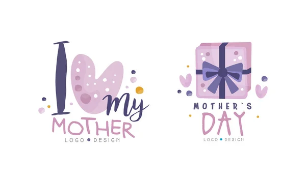 Annemin Logo Tasarımı, Anneler Günü Kutlama Eli Etiketleri Çizim Vektör İllüstrasyonunu Seviyorum — Stok Vektör