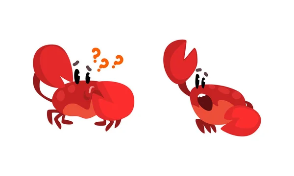 Funny Crab Characters Set, Amusement Sea Creatures Activity Cartoon Vector Illustration — Stock Vector