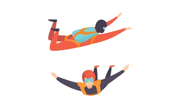 Persone Skydiving in cielo, caduta libera di paracadutisti Cartoon Vector Illustrazione — Vettoriale Stock