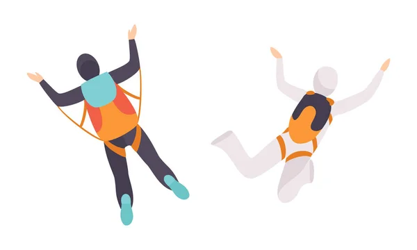 Skydivers queda livre, salto livre, ilustração extrema do vetor dos desenhos animados do esporte — Vetor de Stock