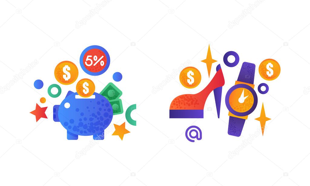 Set of Shopping Colorful Icons, E-commerce, Shopping, Discount, Sale Flat Vector Illustration