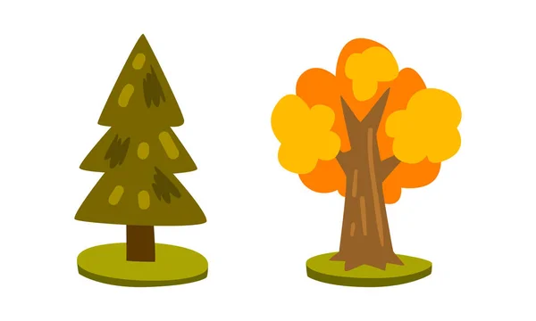 Fir Tree i żółte drzewo liściaste, Fantasy Magic Board Game User Interface Design Set Ilustracja wektora kreskówek — Wektor stockowy