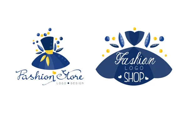 Mode Butik Logotyp Design Set, Mode Butik Hand Ritade Etiketter Vektor Illustration — Stock vektor