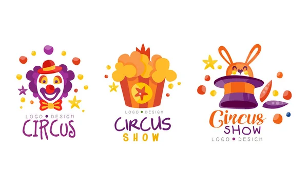 Circus Show Logo Design Set, Carnival, Festival Event Hand Drawn Labels Badges Vector Illustration — Stock Vector