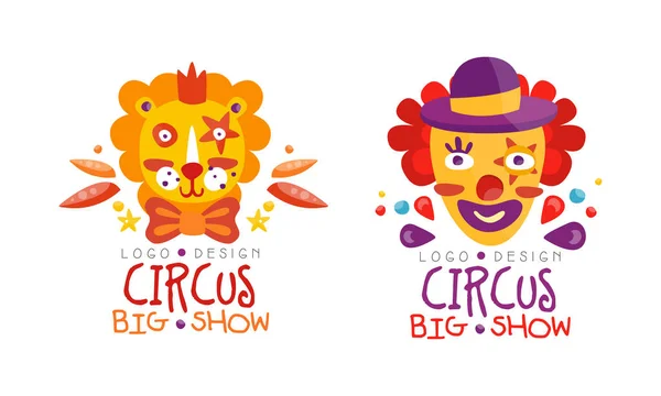 Circus Big Show Logo Design Set, Carnival, Festival Event Colorful Labels Badges Vector Illustration — Stock Vector