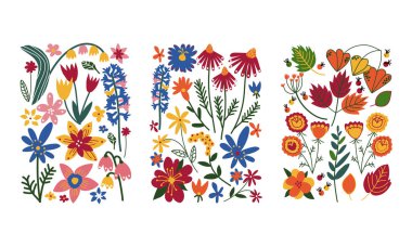 Renkli Çiçek Vektörü Ayarlı Çiçek Karalama Dikdörtgenimsi ŞekliName