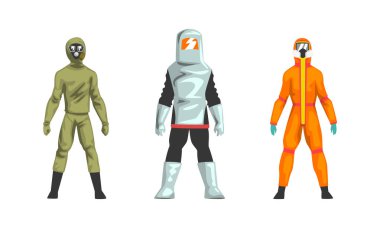 Tehlikeli Madde Giysisi Giyen Adam Geçersiz Giysi Vektörü Ayarlı Kişisel Koruyucu Ekipman