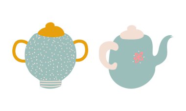 Cute Hand Drawn Teapot or Kettle for Brewing Tea Vector Set clipart