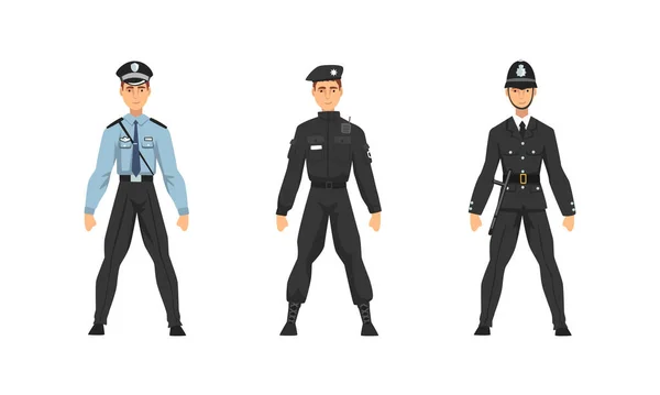 Oficial de policía de todo el mundo con conjunto de vectores uniformes — Archivo Imágenes Vectoriales