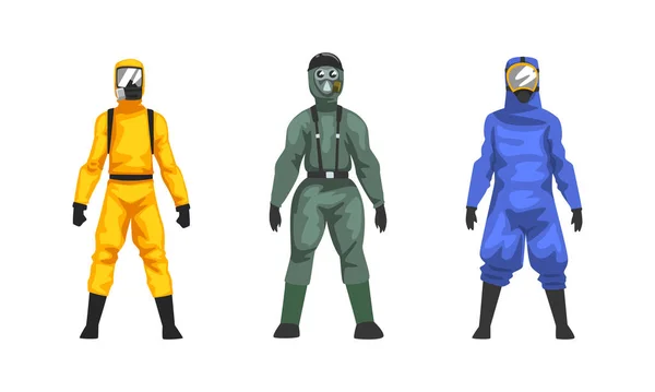 Homme en costume Hazmat comme équipement de protection individuelle avec ensemble de vecteur de vêtement imperméable — Image vectorielle