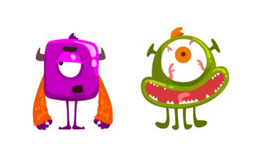 Geniş Dişlek Ağzı Ürkütücü Poz Vektörü Kümesinde Canavar