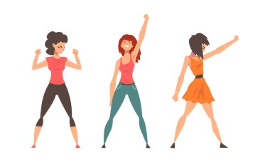 Cesur Poz Veren Genç Kadın Güç ve Güç Vektörü Seti