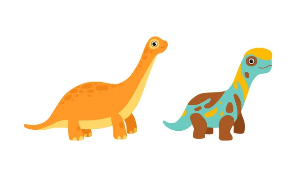 Grappige Dinosaurus met vlekken als schattig prehistorisch schepsel en komische Jurassic Predator Vector Set — Stockvector