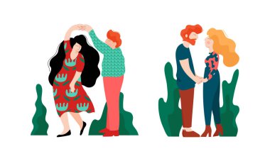 Mutlu Romantik Çiftler El ele tutuşup Birbirlerini Öpüyorlar