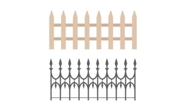 Tahta ve Dökülmüş Metal Çit Beyaz Arkaplan Vektör Kümesinde izole edildi