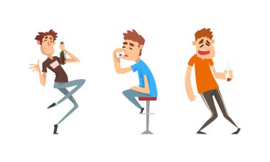 Çakırkeyif Adam Karakteri Alkollü İçecek Vektörü Seti