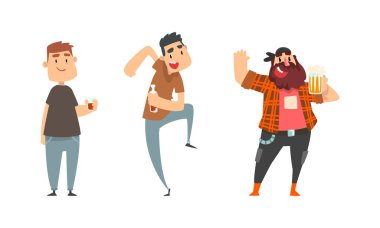 Çakırkeyif Adam Karakteri Alkollü İçecek Vektörü Seti