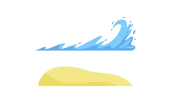 Simple Splashing Wave y arena de playa como paisaje y entorno conjunto de vectores de elemento — Vector de stock