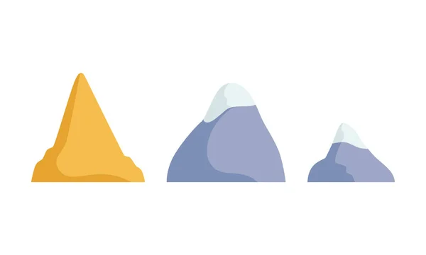 Montaña simple y roca como paisaje y entorno conjunto de vectores de elementos — Vector de stock