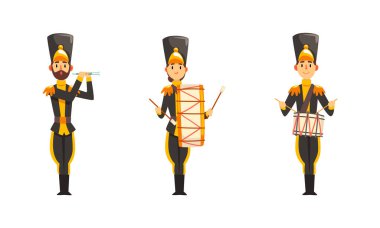 Bölük Üniformalı Askeri Grup Üyesi Müzikal Enstrüman Vektörü Çalıyor