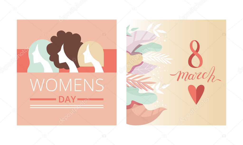 International Women Day Card as Global Holiday Greeting Vector Set