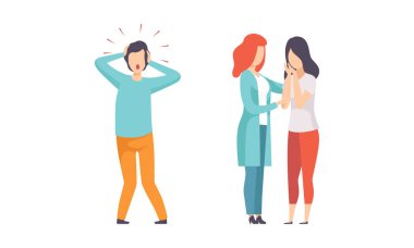 Psikoterapi ve Tedavi Seti 'nde Akli dengesizliği ve Psişik Hastalığı Olan Erkek ve Kadın.