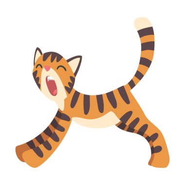 Turuncu Kürk ve Siyah Çizgili Esneme ve Esneme Vektörü İllüstrasyonlu Kaplan Karakteri