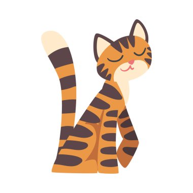 Turuncu Kürklü ve Siyah Çizgili Kaplan Karakteri Oturan Vektör Çizimi