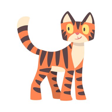 Turuncu Kürklü ve Siyah Çizgili Kaplan Karakteri Duran Vektör Çizimi